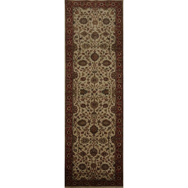 Hand Knotted Oriental 100% Wool Carpet Traditional Floral Beige & Ivories Agra Runner Rug - 10' 0'' X 2' 5''
