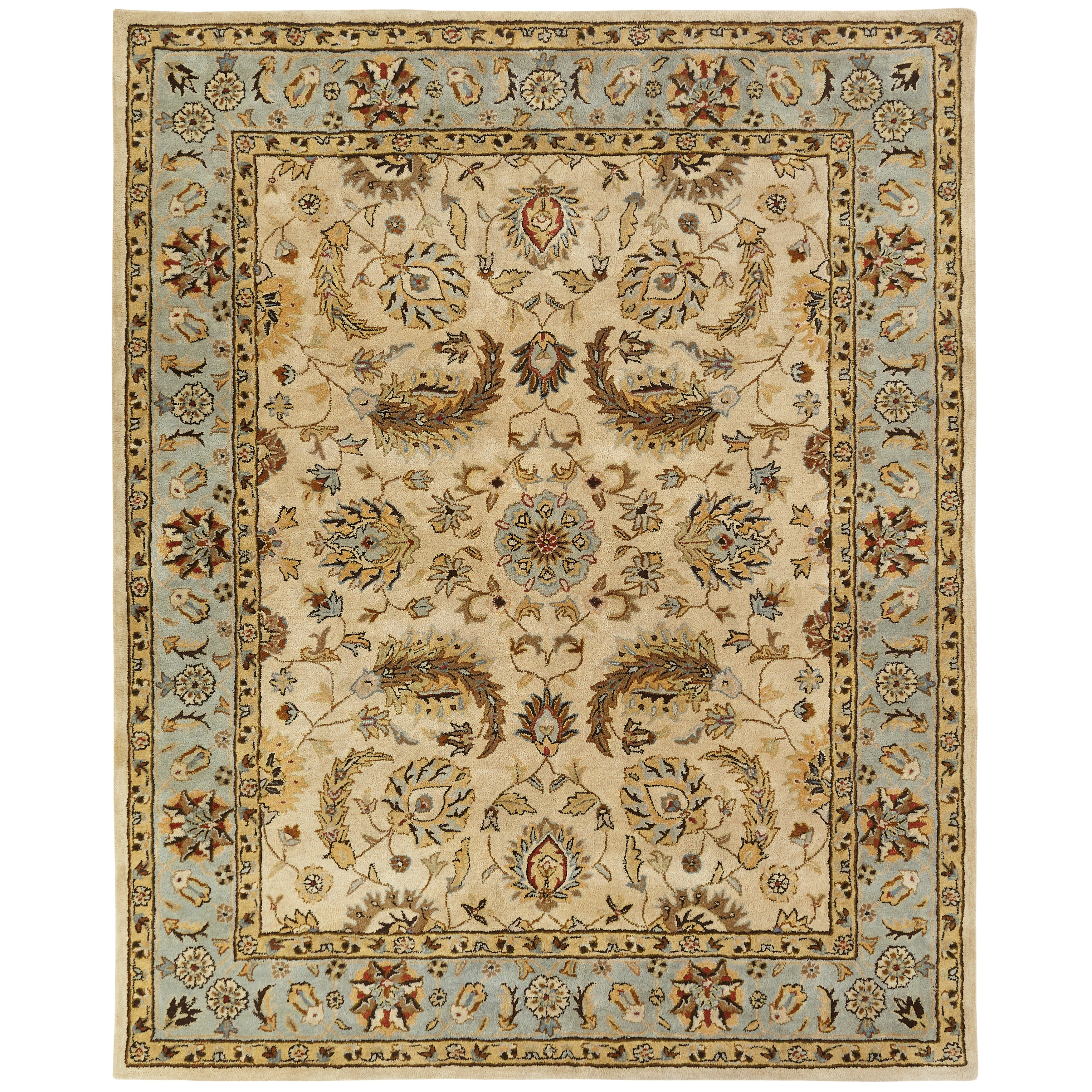 KALATY Empire Ivory and Light Blue Wool Hand-tufted Area Rug