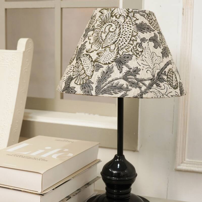 Fabdivine Akash Ganga Handmade Viscose Linen Floral Block Print Lampshade - Traditional Table Lamp Cover for Home Décor
