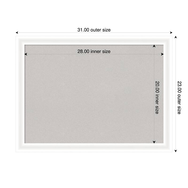 Oliver White Narrow Wood Framed Cork Board - Bulletin Board, Organization Board, Pin Board - Grey - 31 x 23 in