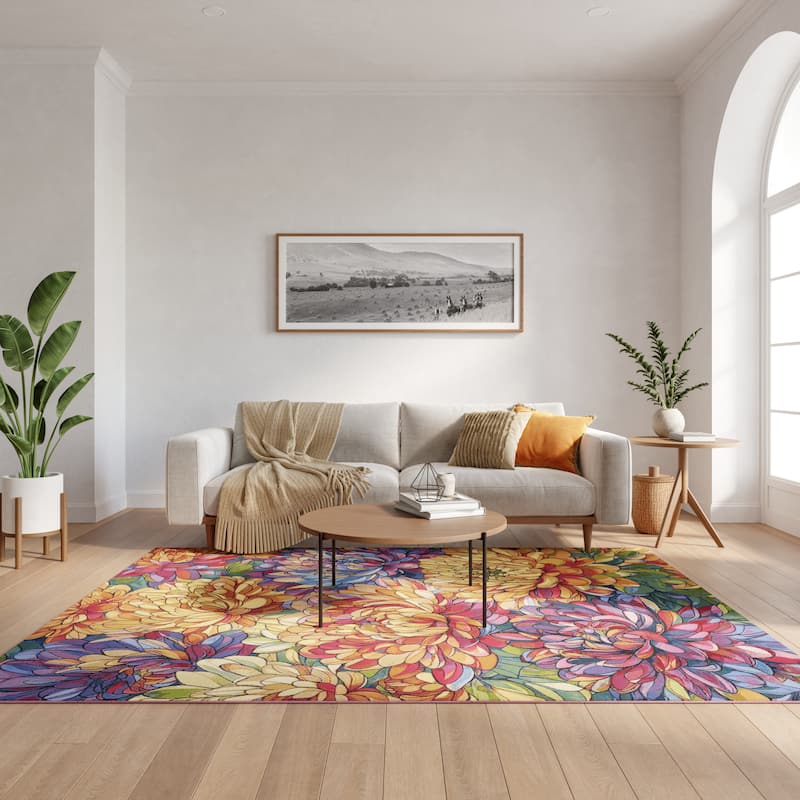 Nourison Color Splash Indoor/Outdoor Multicolored Floral Area Rug