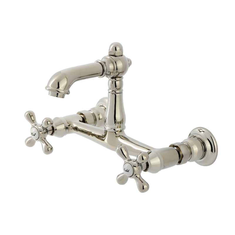 Kingston Brass English Country Two-Handle 2-Hole Wall Mount Bathroom Faucet - Polished Nickel