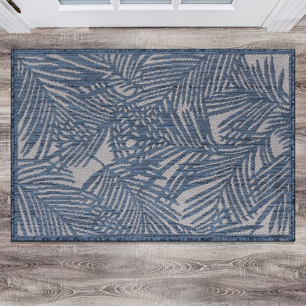 World Rug Gallery Contemporary Palm Leaf Textured Flat Weave Indoor/Outdoor Area Rug