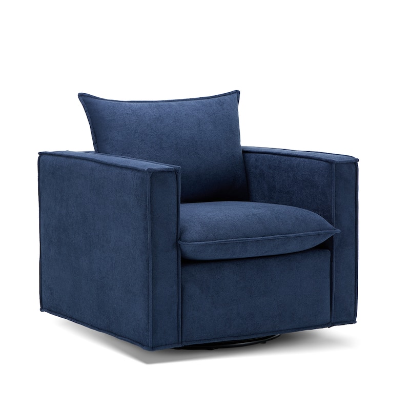 Swivel Accent Chair, 34'' Wide Upholstered Arm Chair with Plump Back Pillow, Modern Sofa Living Room Chair for Bedroom, Corner