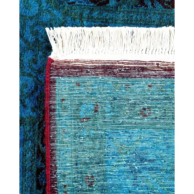 Overton Hand Knotted Wool Vintage Inspired Modern Contemporary Overdyed Blue Area Rug - 6' 1" x 6' 9"
