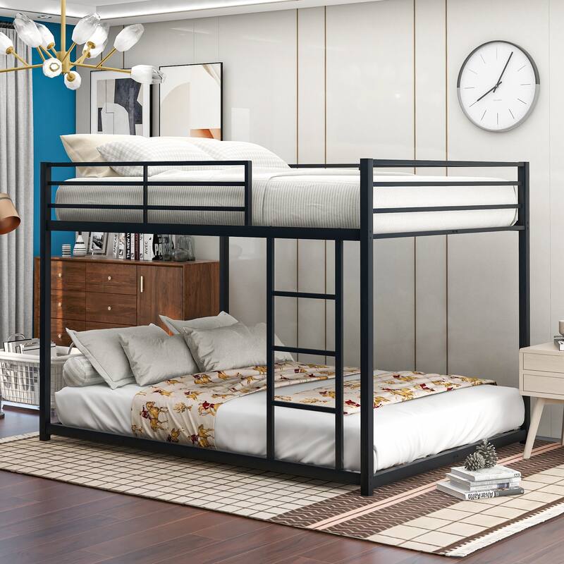 Metal Bunk Bed, Low Bunk Bed with Ladder
