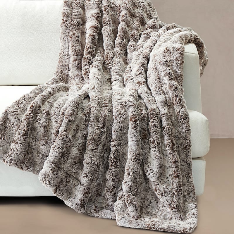 Variegated Warm Plush FauxFur Throw Cozy and Furry Blankets for Sofa - 50" x 60" - Coffee