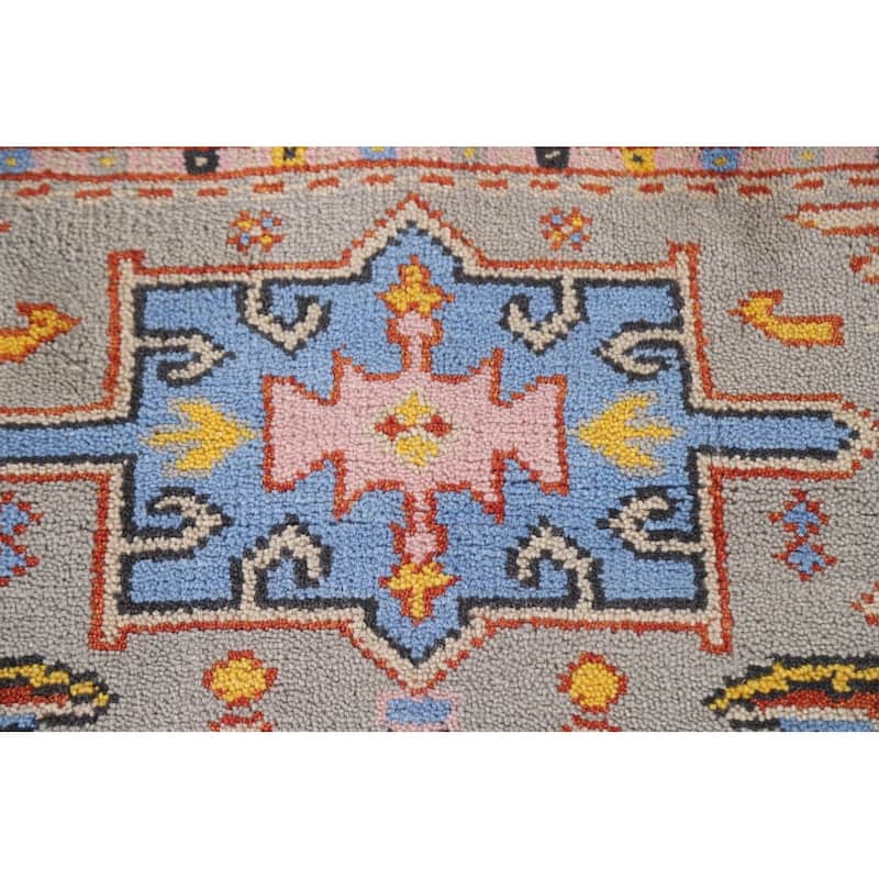 Geometric Grey Kazak Foyer Rug Hand-Knotted Wool Carpet - 3'0"x 5'0"