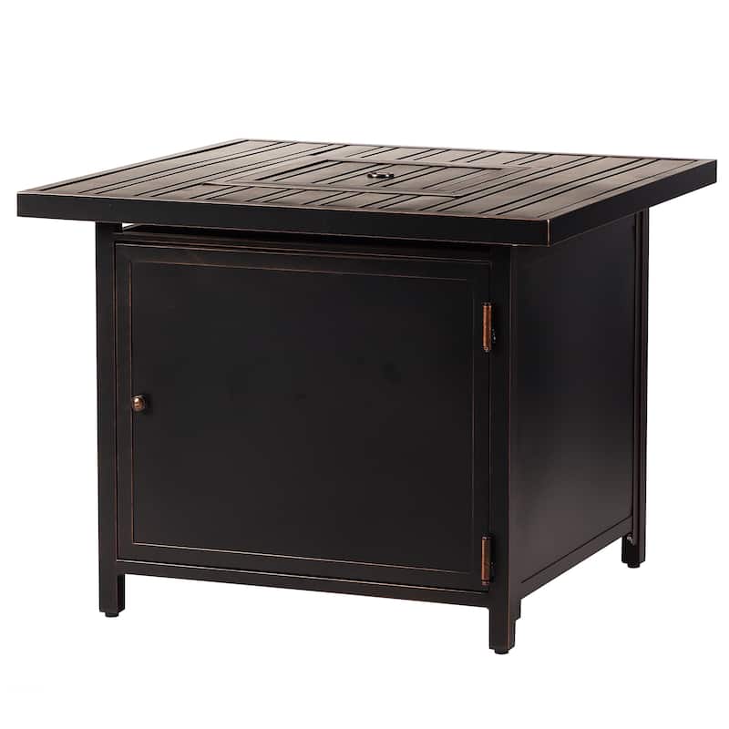 Square 32 in. x 32 in. Aluminum Propane Fire Pit Table with Glass Beads, Two Covers, Lid, 37,000 BTUs - N/A