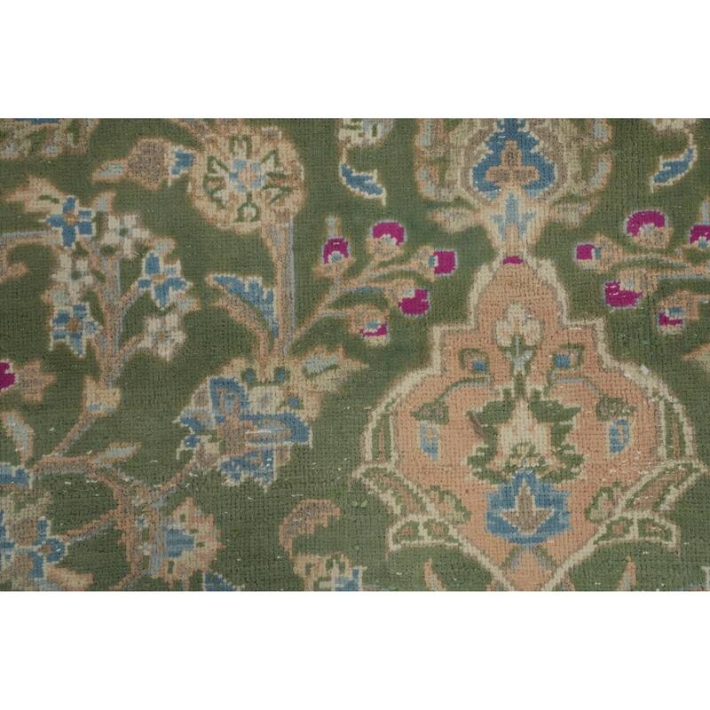 Hand Knotted Oriental 100% Wool Carpet Traditional Floral Green Kashan Area Rug - 12' 7'' X 9' 6''