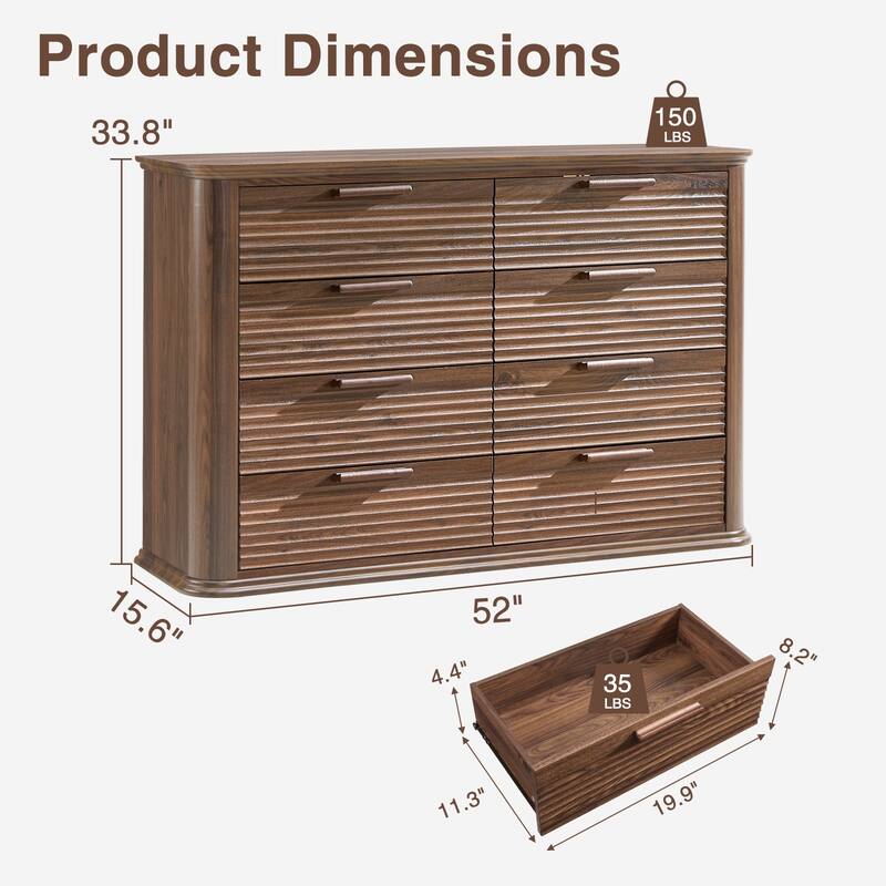 Fluted Curved Dresser with Drawers for Bedroom, Chest of Drawers Closet Storage Organizer