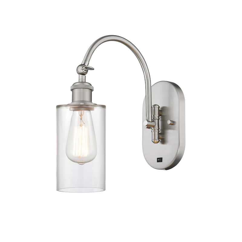 Innovations Lighting 518-1W-13-5 Clymer Sconce Clymer 13" Tall Wall - Brushed Satin Nickel / Clear