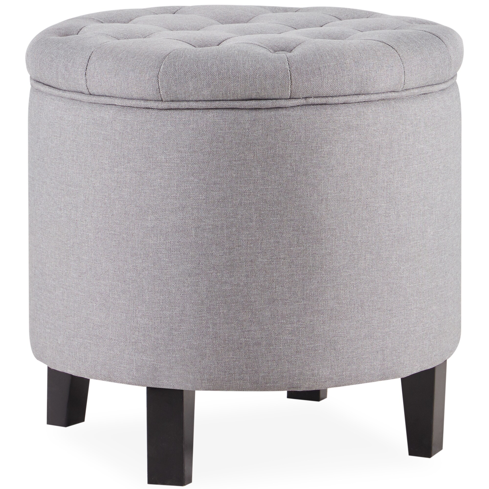 Belleze Nailhead Round Tufted Storage Ottoman Footrest Stool Gray On Sale Overstock 15874189