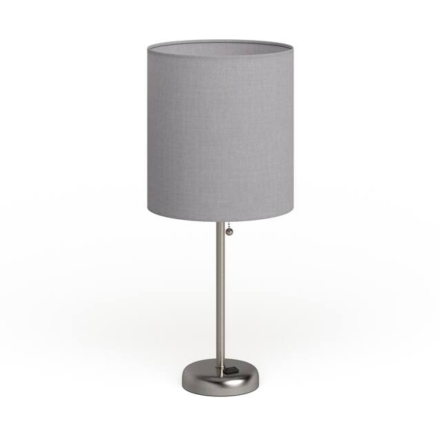 Porch & Den Custer Metal/ Fabric Lamp with Charging Outlet - Grey