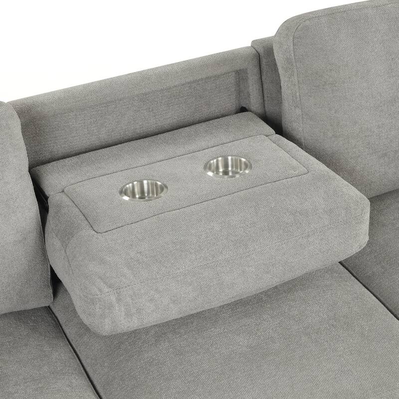 L-Shaped Sectional Sleeper Sofa with Reversible Storage Chaise, Drop-Down Center Back Cushion with Dual Cup Holders