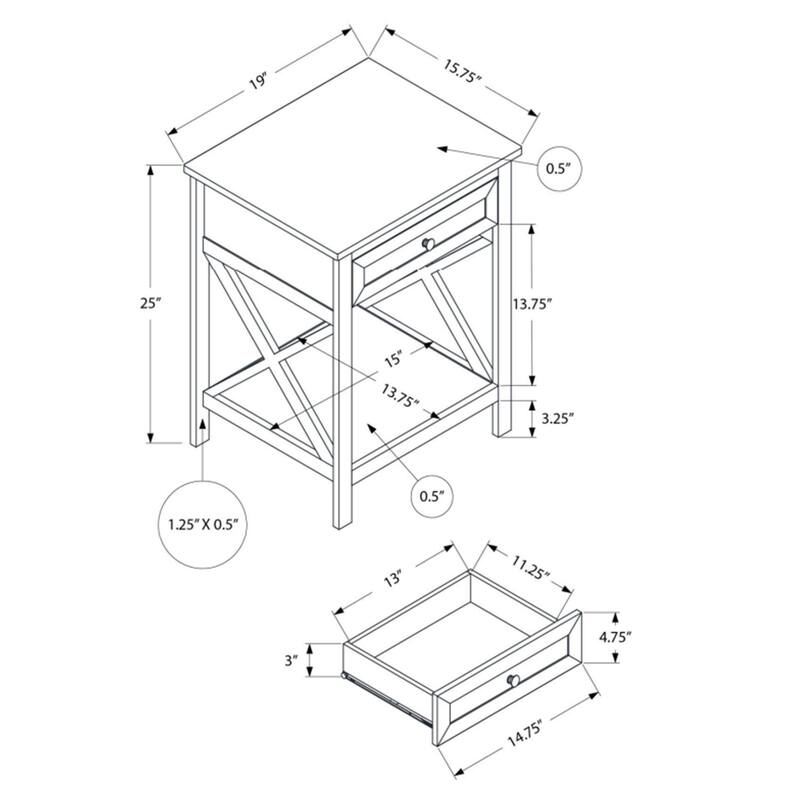 Transitional End Table with Drawer and Lower Shelf X Design Storage