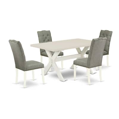 HomeStock 5-Piece Natural Oak Finish Solid Wood Top Dining Table with 4 Parson Chair with Lattice Back