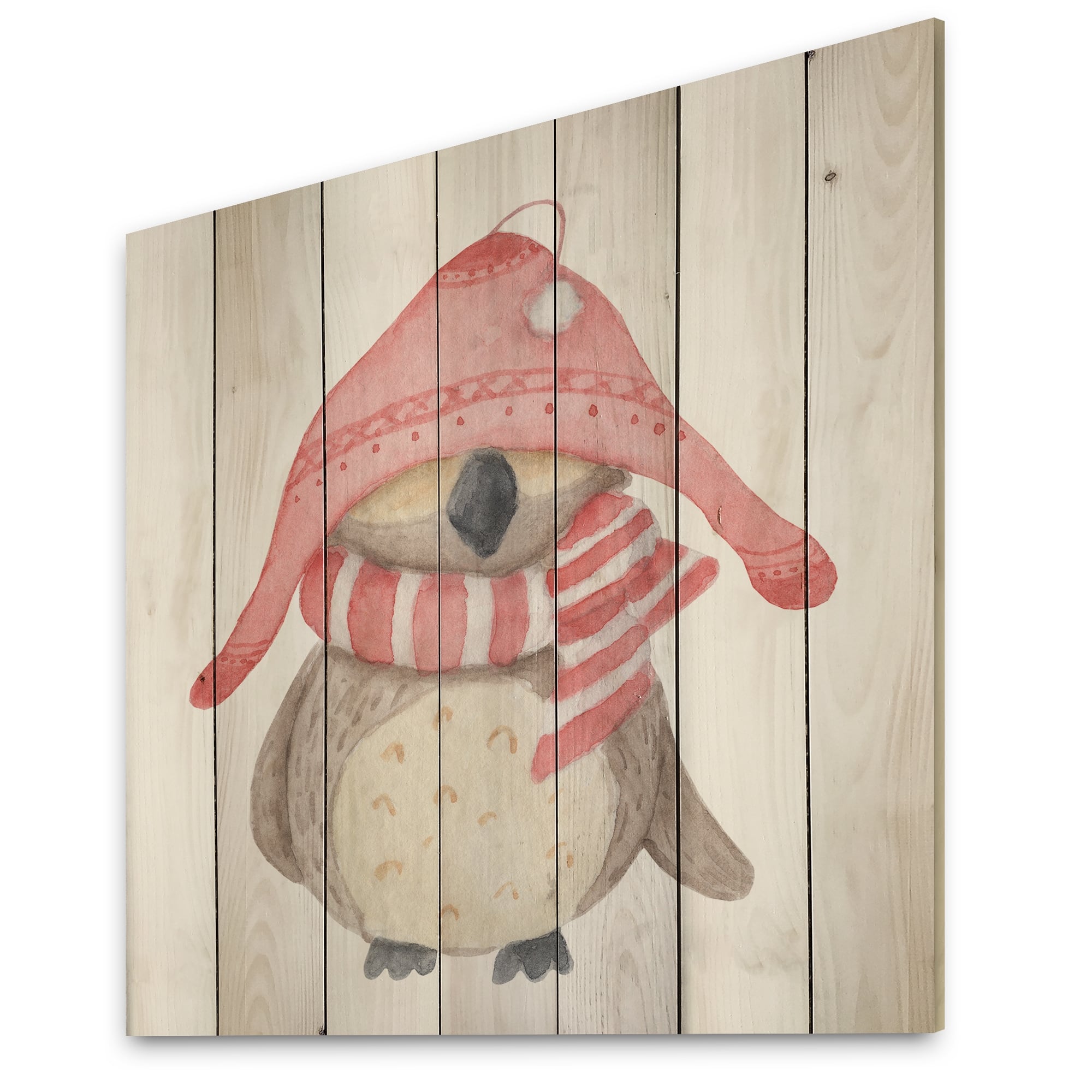 Designart 'Cute Christmas Owl Portrait' Children's Art Wood Wall Art ...