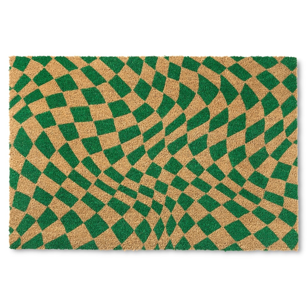 TOWN & COUNTRY TERRA Emmett Groovy Checkerboard Outdoor Door Mat, Natural Coir Mat