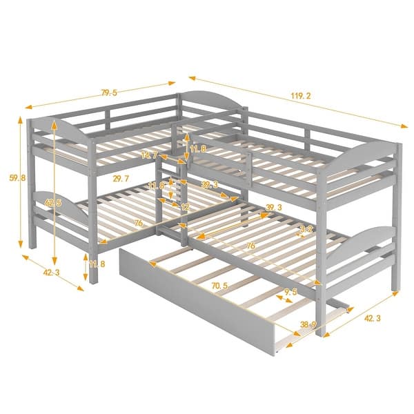 Merax Twin LShaped Triple Bunk Bed with Trundle and Ladder Bed Bath