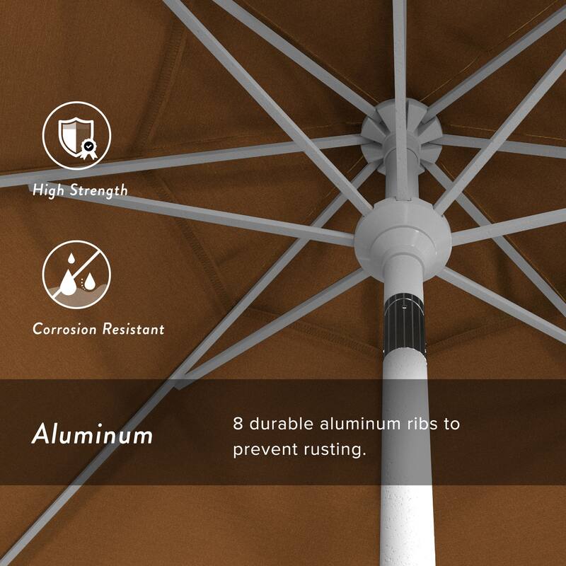 California Umbrella 7.5' Round Crank Lift Push Button Tilt White Aluminum Patio Umbrella Sunbrella