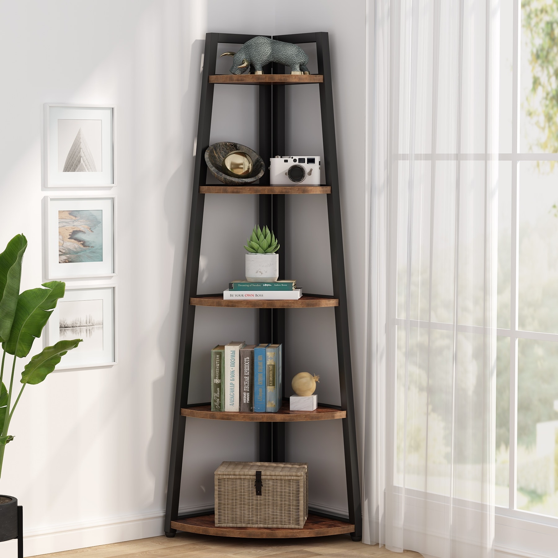 5 Tier Tall Corner Shelf, Bathroom Tower Shelves, 70 Inches Corner