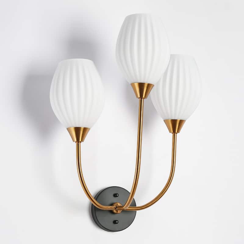 Modern 3-Light Gold Opal Glass Wall Sconce Bathroom Vanity Light - Opal&Brass Gold - 15.3"W*20.8"H