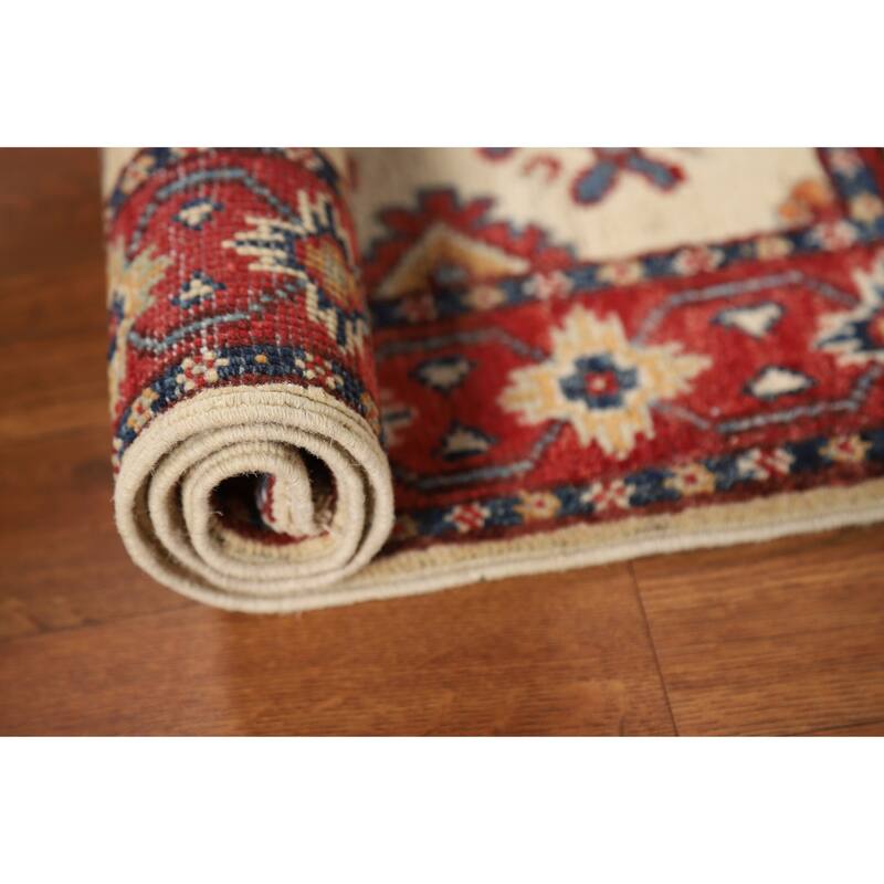 Ivory Kazak Oriental Foyer Rug Hand-Knotted Wool Carpet - 2'0" x 3'0"