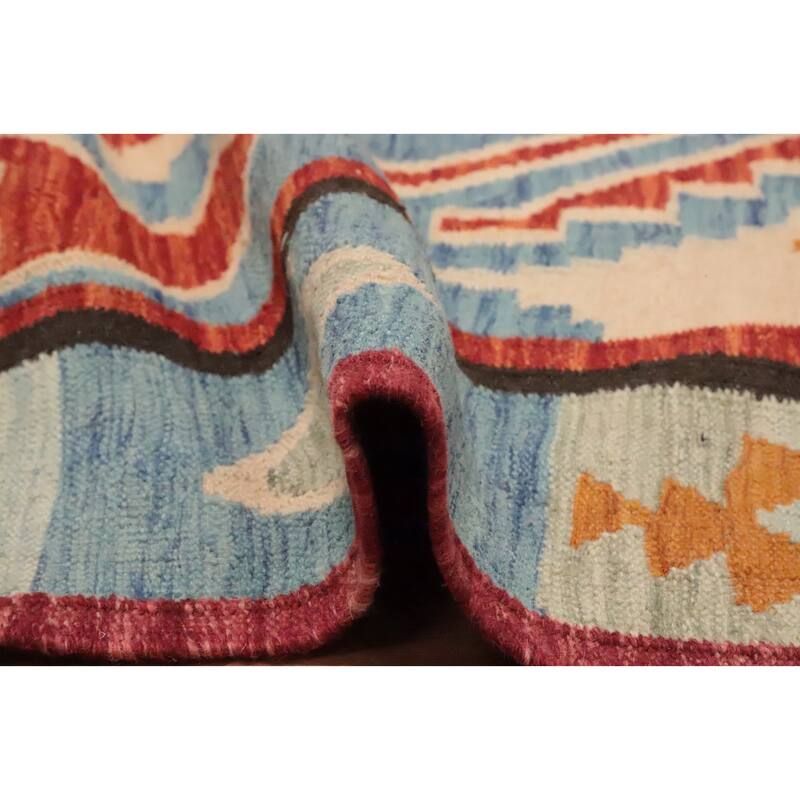 Hand Woven Oriental 100% Wool Carpet Southwestern Tribal Navy Blue & Blues Kilim Area Rug - 6' 3'' X 4' 1''