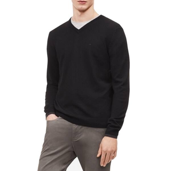 Calvin Klein Mens Sweater Black Size Medium M Pullover V Neck Wool