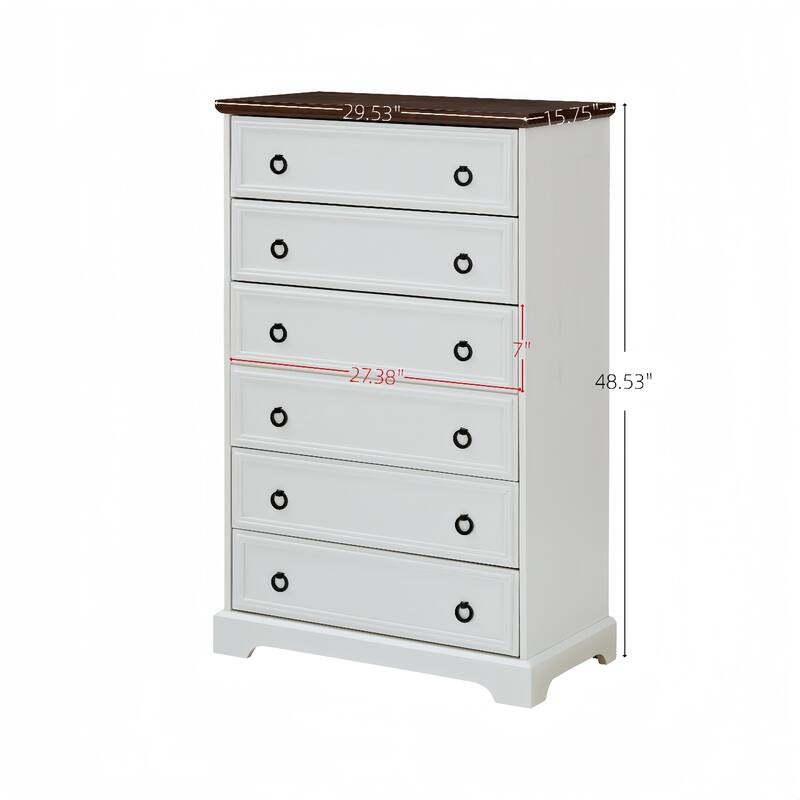 GDFStudio - Wash Modern 6-Drawer Tall Dresser with Textured Borders and Easy-Pull Handles