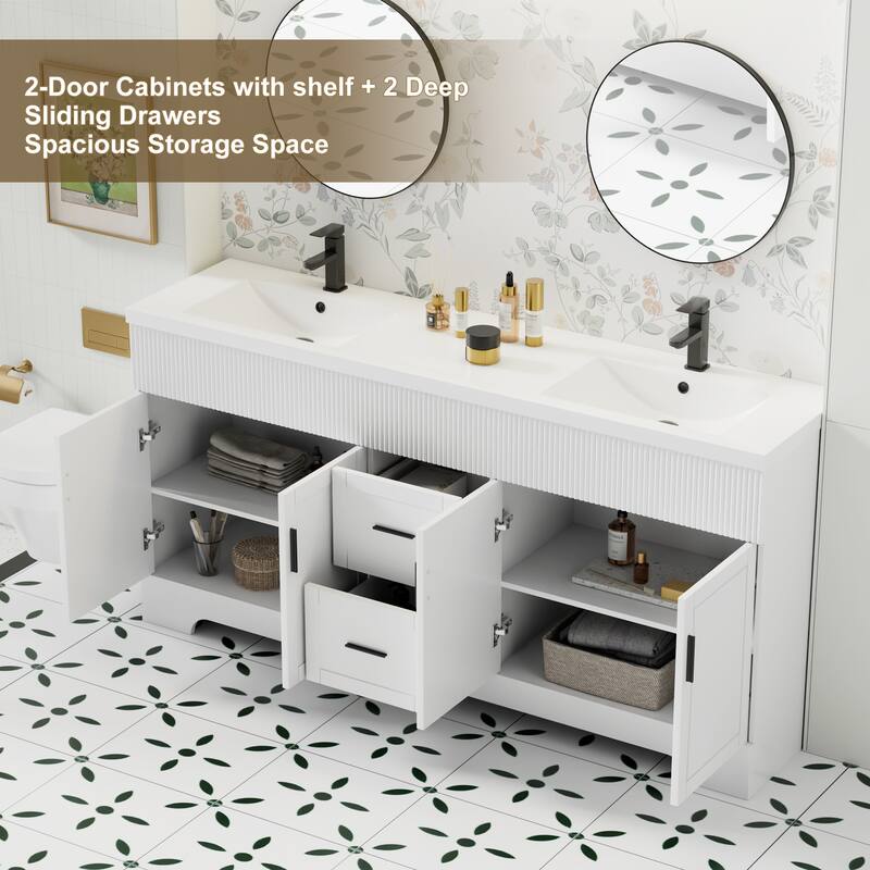 Modern 24"/30"/36"/48" Wave-Line Bathroom Vanity Set with Sink & Faucet