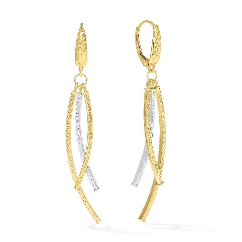 Clover 14K Gold Diamond-Cut Curved Drop Earrings - Yellow Gold or Two-Tone - Two-Tone