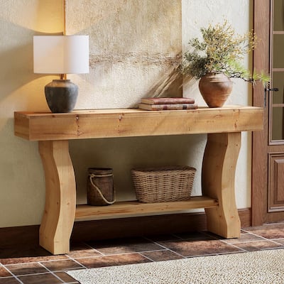Solid Wood Console Table for Entryway, 59-Inch Long Sofa Table with Stable Curved Legs