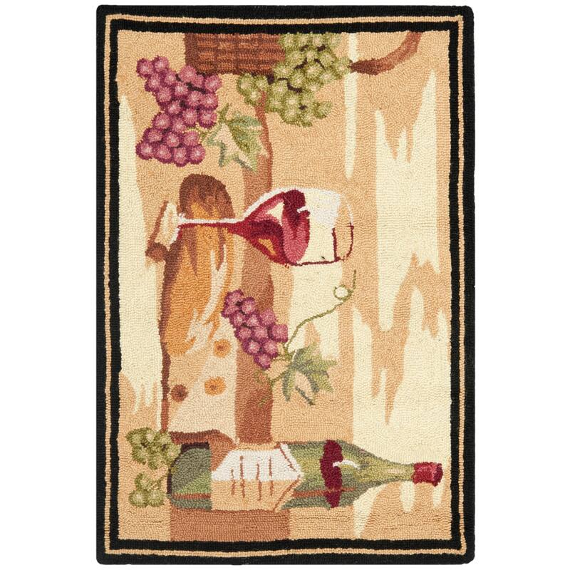 SAFAVIEH Handmade Chelsea Janitza French Country Novelty Wool Rug - 1'8" x 2'6" - Black