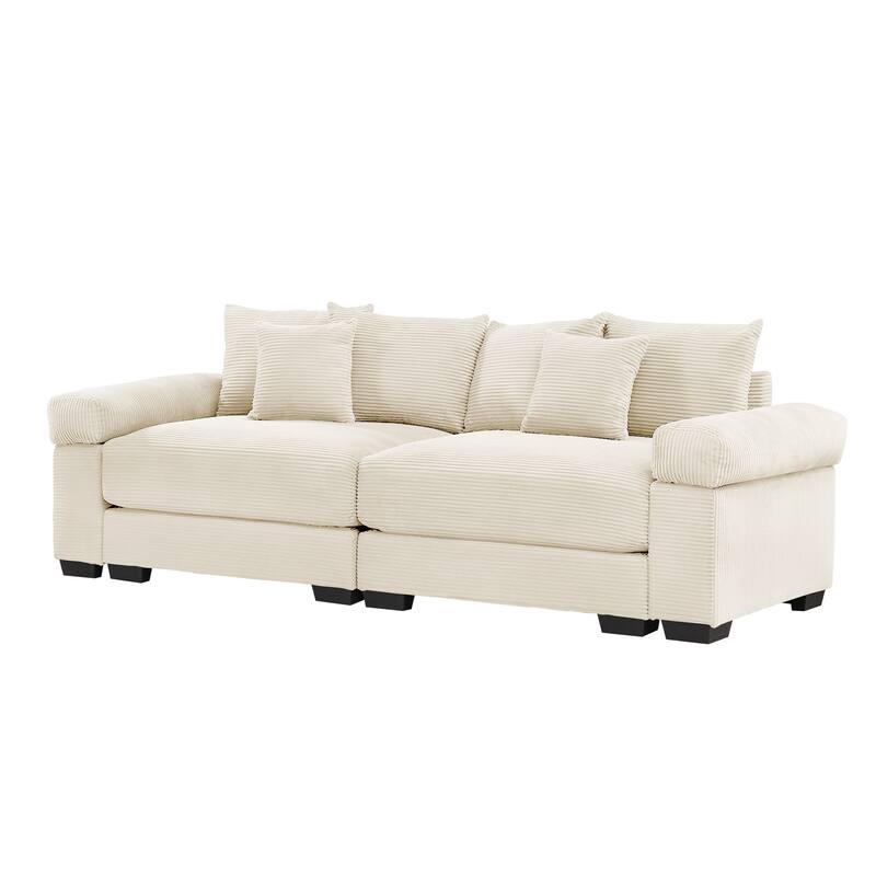 92" Oversized Corduroy Couch for Living Room, Upholstered Loveseat Sofa with Wide Armrests and Throw Pillows for Apartment