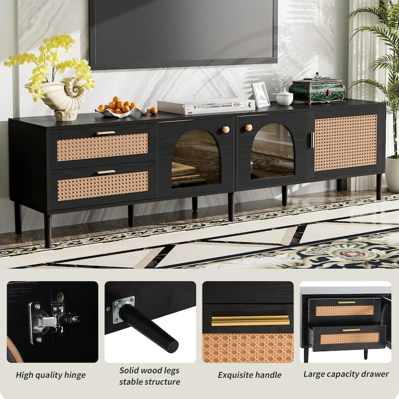 70.8Inch TV Stand LED Entertainment Center Rattan Media TV Console