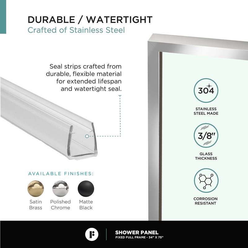 Fine Fixtures Single Fixed Clear Tempered Glass Shower Panel