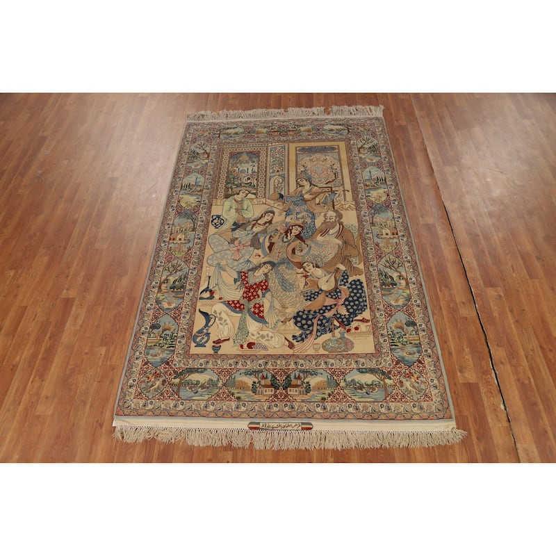 Vegetable Dye Isfahan Persian Vintage Rug Handmade Wool Carpet - 4'11" x 7'8"