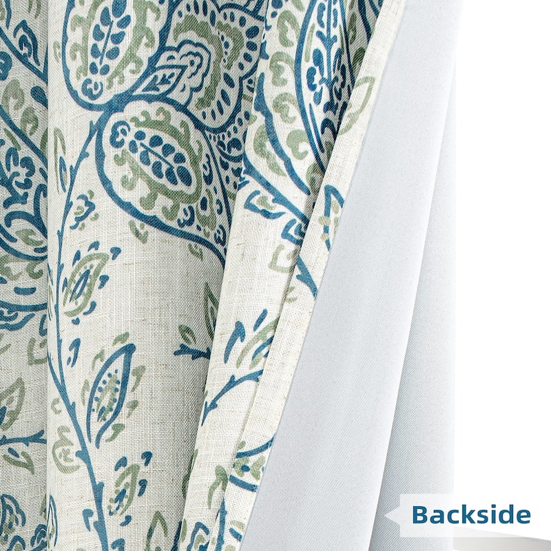 DriftAway Freda Jacobean Floral Linen Blend Lined Blackout Back Tabs Window Curtains