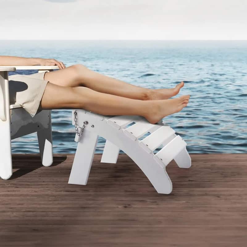 White HDPE Foldable Adirondack Ottoman Footrest with Steel Screws Ideal for Various Outdoor Spaces - 17.7” x 19.7” x 13.8” in