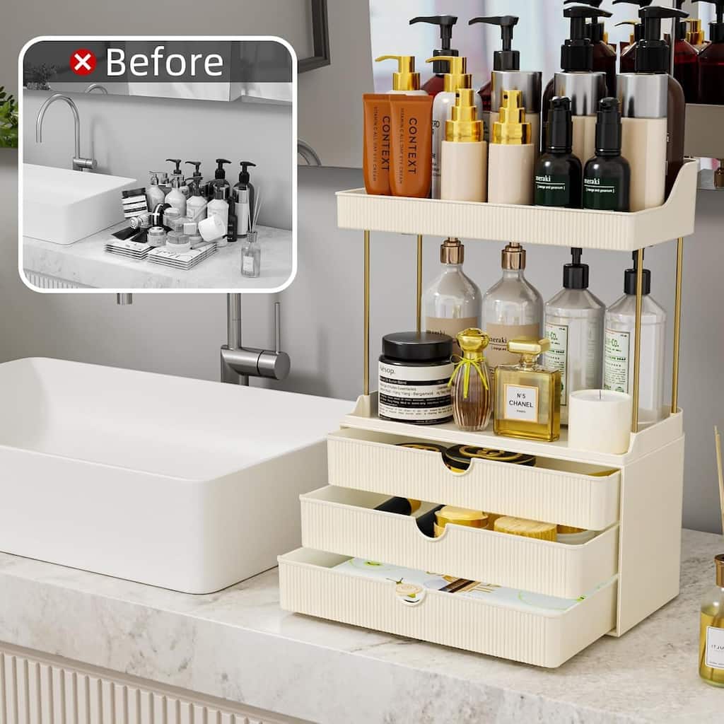 3 Drawers 2 Tier Makeup Organizer - Bathroom Counter Organizer