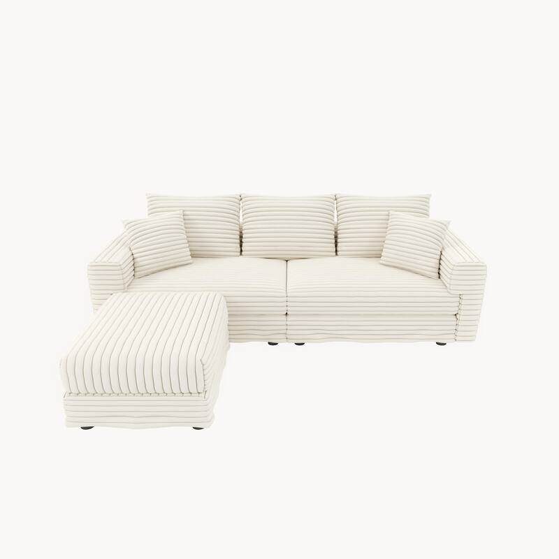 Modular Sectional Sofa with Ottomans, Oversized Corduroy Upholstered Cloud Sofa, Convertible Boneless Deep Seat Couch