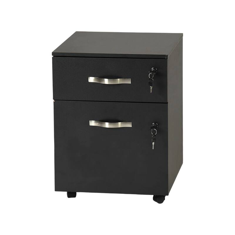 Homy Casa Black 2-Drawer Mobile File Cabinet Lock and Wheels