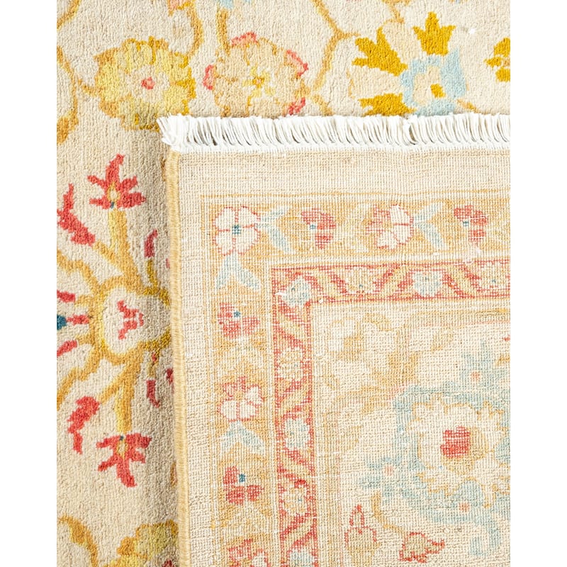 Overton Hand Knotted Wool Traditional Oriental Ivory Area Rug - 5' x 8'