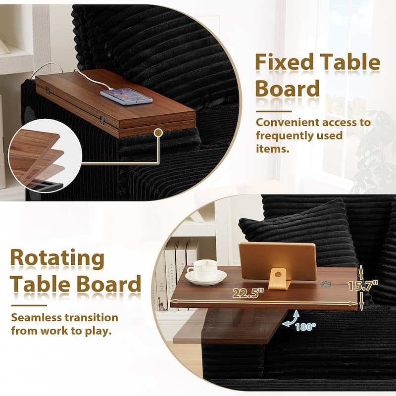 Versatile Chaise Lounge Single Sofa Chair with Ottoman, Swivel Table, Storage Armrest, Cup Holder, Bluetooth Speaker and USB