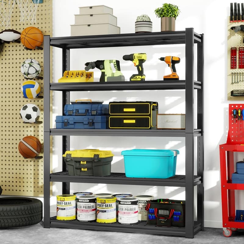 5/6-Tier Adjustable Heavy Duty Metal Storage Shelves, Black, 72/82"H