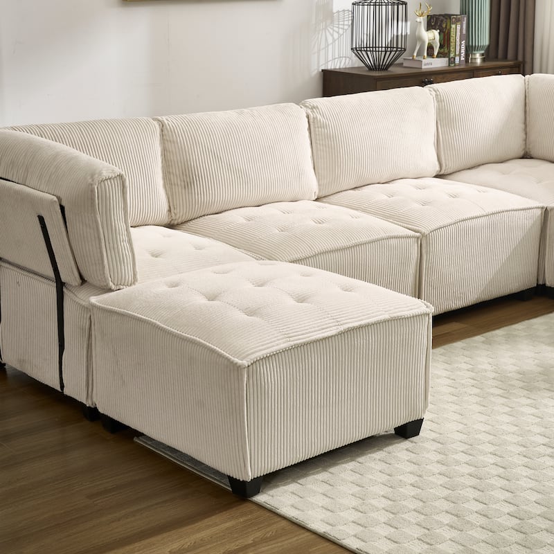 Ergonomic Lounge Modular Couch Corduroy Sectional Sofa with Deep Seat Ottoman Chaise and High-Rebound Thick Cushions