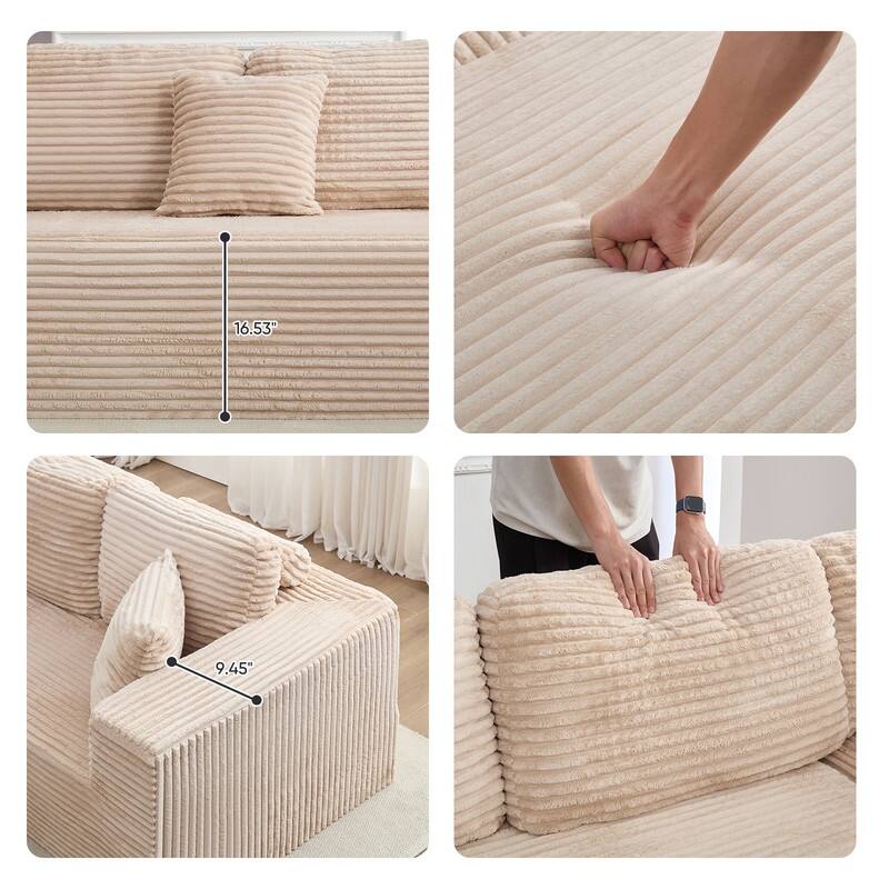 Mixoy 136"U-Shaped Modular Corduroy Sectional Sofa,7-Seater Deep Seats Sofa with Movable Ottoman - U-Shaped