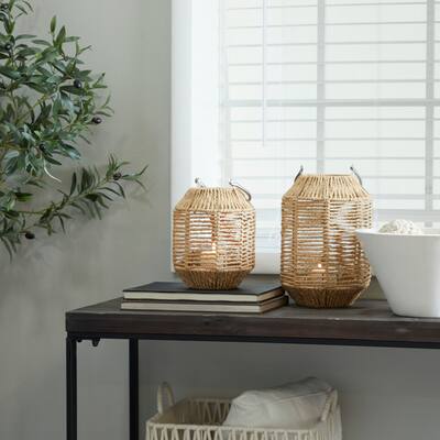 Brown Handmade Candle Lantern with Glass Holder and Handle